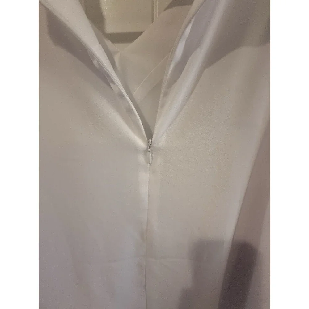Aryeh Womens M White Solid Choker Top Blouse Ruffle Keyhole 3/4 Sleeve TP-Y-690 - Picture 9 of 9